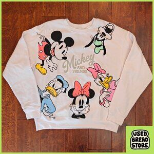 XL Disney Mickey And Friends White Crew Neck Sweatshirt Classic Minnie Goofy